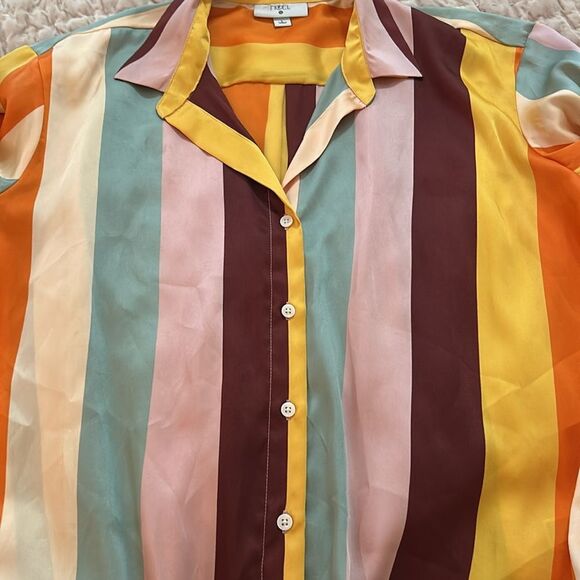 Fe Noel x Target Mixed Vertical Stripe Print Long Sleeve Button Down Shirt large - Picture 10 of 10
